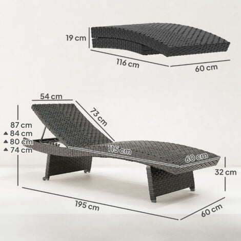 Outsunny PE Rattan Sun Lounger with 4-Level Adjustable Backrest, Black