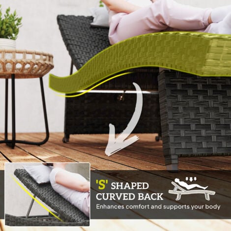 Outsunny PE Rattan Sun Lounger with 4-Level Adjustable Backrest, Black