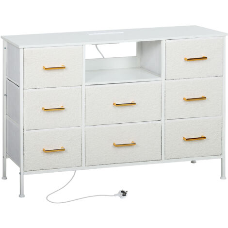 HOMCOM Boucle Chest of Drawers, 2 USB & 2 AC Ports, 8 Drawers Dresser (1/5)
