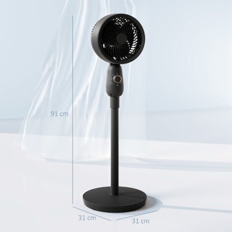 HOMCOM Pedestal Fan for Bedroom, Powerful Air Circulator with 3 Speed, Black