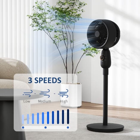 HOMCOM Pedestal Fan for Bedroom, Powerful Air Circulator with 3 Speed, Black