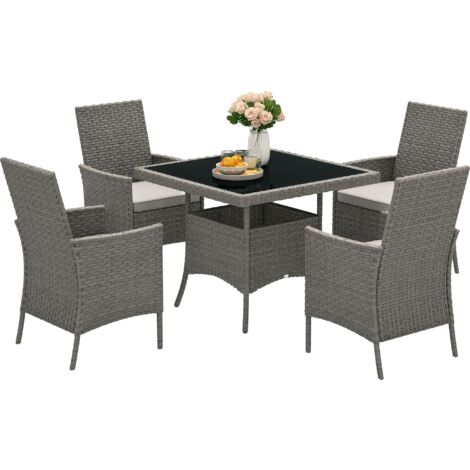 Outsunny 4 Seater Rattan Garden Furniture Set with Cushion, Grey (1/5)