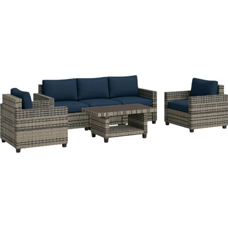 Outsunny 5 Seater Wicker Outdoor Furniture Set for Balcony, Navy Blue