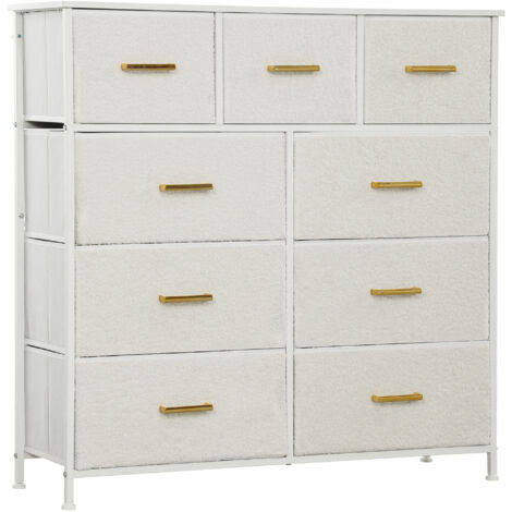 HOMCOM Chest of Drawers with 9 Drawers, Boucle Storage Organiser, Cream