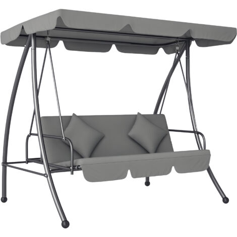 Outsunny 2-in-1 Swing Chair 3 Seater Hammock Cushion Bed Tilt Canopy Light Grey