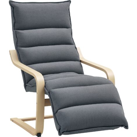 HOMCOM Birch Wood Lounge Chair for Living Room, Bedroom, Drak Grey (1/5)