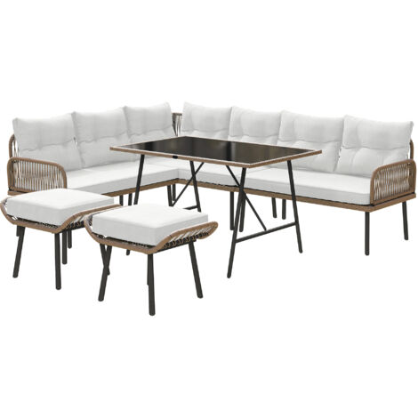 Outsunny Sectional Outdoor Furniture with Glass Top Table, Cream White (1/5)