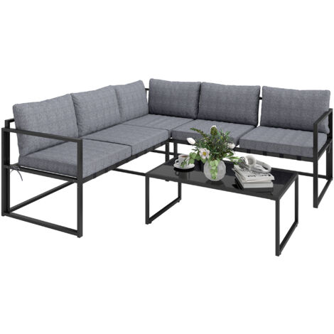 Outsunny 3 Piece L Shaped Garden Furniture Set with Cushions, Grey