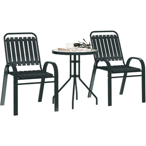 Outsunny Stackable Patio Bistro Set, 3 Pieces Garden Furniture Set, Grey (1/5)