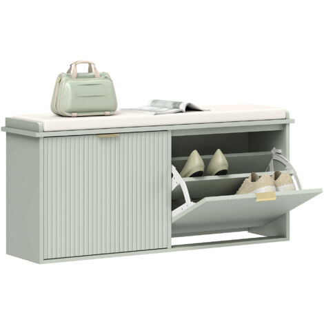 HOMCOM Shoe Storage Bench with Cushion and Flip-Drawer 104x26x47.5cm Green (1/5)
