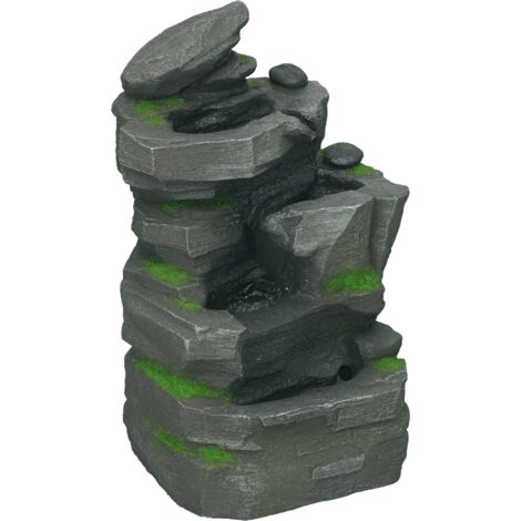 Outsunny Garden Fountain, Outdoor Water Feature With LED Light, Dark Grey
