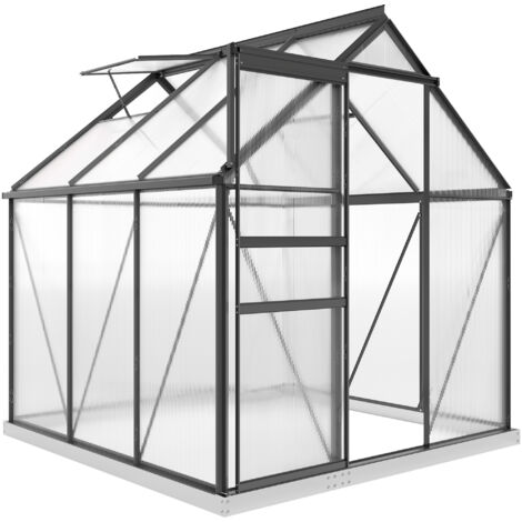Outsunny Polycarbonate Walk-in Garden Greenhouse w/ Sliding Door Grey