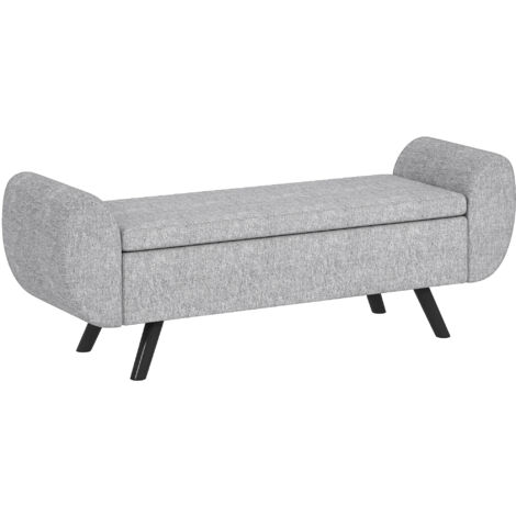 HOMCOM Storage Ottoman with Armrest, Upholstered Linen Storage Bench