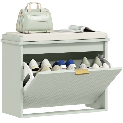 HOMCOM Shoe Storage Bench with Cushion and Flip-Drawer 62x26x47.5cm Green