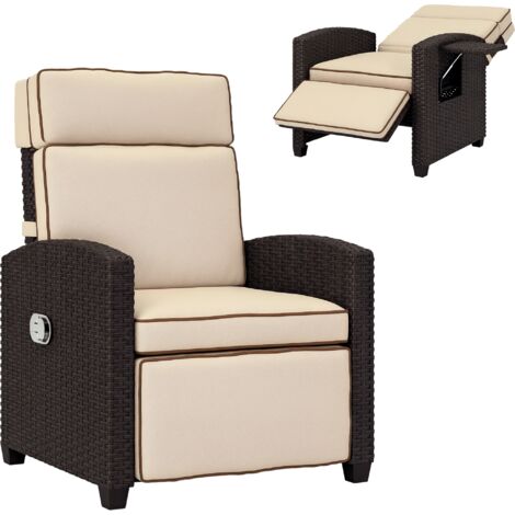 Outsunny Rattan Garden Recliner Sun Lounger w/ Flip Table, Dark Brown/Khaki