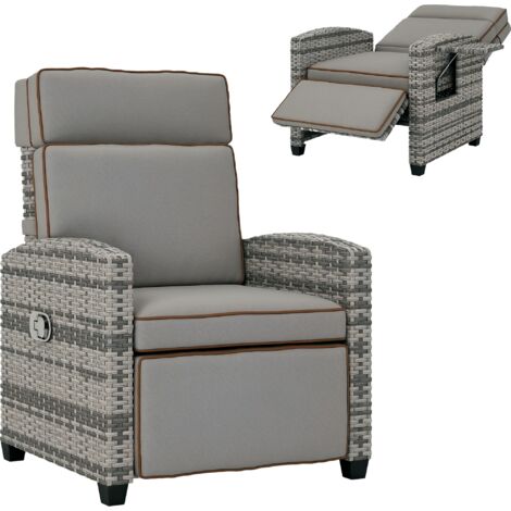 Outsunny Rattan Garden Recliner Sun Lounger w/ Flip Table, Mixed Grey/Grey