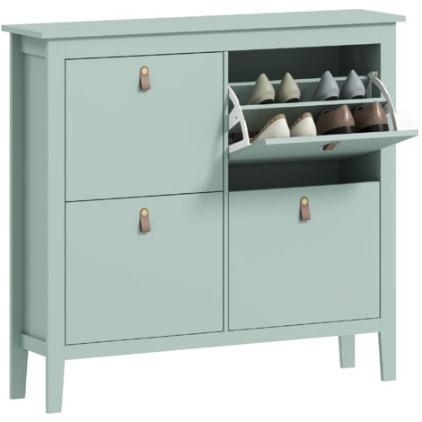 HOMCOM 4 Drawer Shoe Cabinet with Flip Doors for Hallway, Entryway, Green