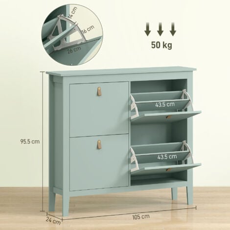 HOMCOM 4 Drawer Shoe Cabinet with Flip Doors for Hallway, Entryway, Green