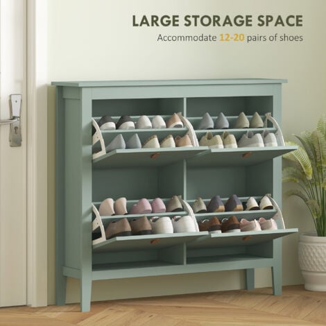 HOMCOM 4 Drawer Shoe Cabinet with Flip Doors for Hallway, Entryway, Green