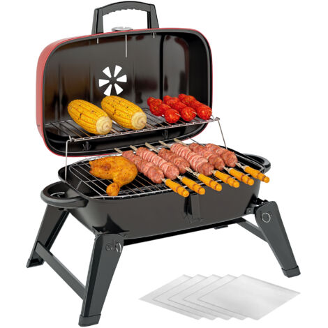Outsunny Folding Charcoal Barbecue Grill, Portable BBQ for Camping, Red