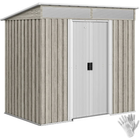 Outsunny 6.5x4FT Garden Shed w/ Foundation Lockable Metal Tool Shed Light Grey