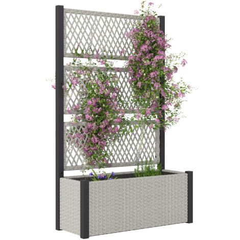 Outsunny Garden Planter Box with Trellis, Rattan Raised Bed, Mixed-grey (1/5)