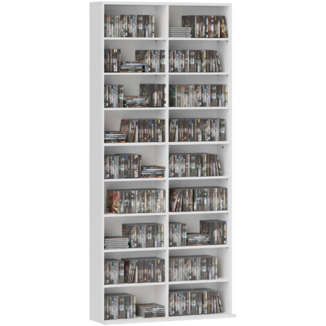 HOMCOM 640 CD Storage Unit 360 DVD Storage Tower w/ 18 Compartments White (1/5)