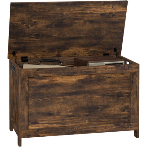 HOMCOM Storage Chest, Modern Storage Trunk with 2 Safety Hinges and Cut-out Handles, Wooden Toy Box for Living Room, Entryway, 76 x 40 x 48 cm Rustic Brown (1/5)