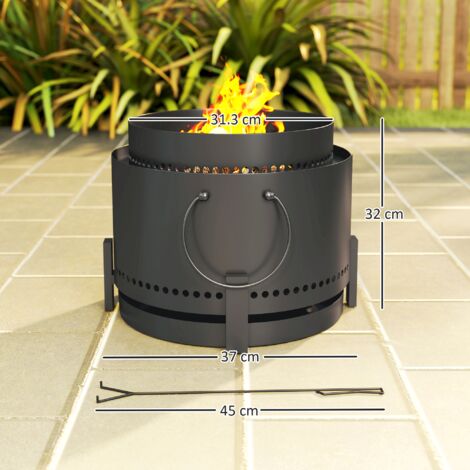 Outsunny 37cm Smokeless Wood Burning Firepit Metal Fire Pit, Dark Grey