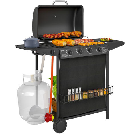 Outsunny 5 Burner Gas Barbecue Grill Portable Gas BBQ Grill with Lid, Black (1/5)