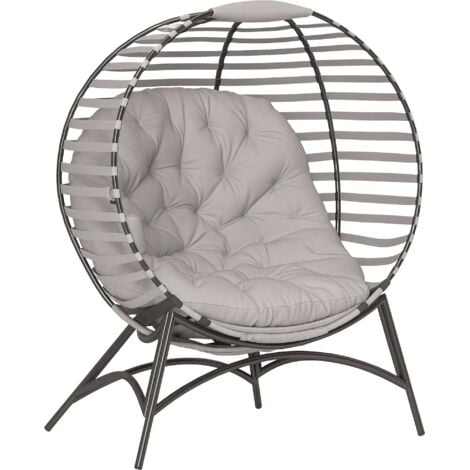 Outsunny Egg Chair w/ Cushion Steel Frame and Side Pocket, Light Grey