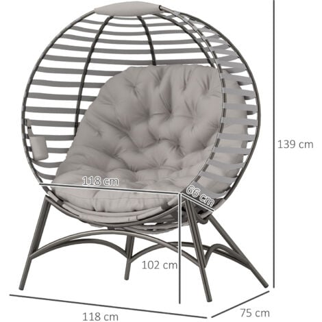 Outsunny Egg Chair w/ Cushion Steel Frame and Side Pocket, Light Grey
