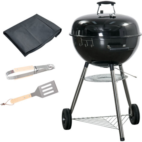 Outsunny Portable Kettle Charcoal Grill BBQ Smoker w/ Cover, Lid, & Thermometer