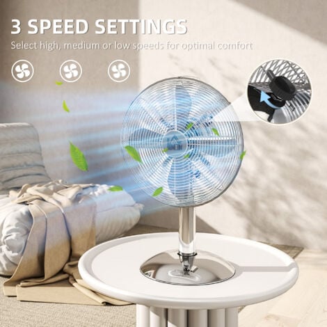 "HOMCOM 12"" Metal Desk Fan with 3 Speed Settings, Wide-Angled Oscillation"