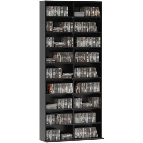 HOMCOM 640 CD Storage Unit 360 DVD Storage Tower w/ 18 Compartments Black (1/5)