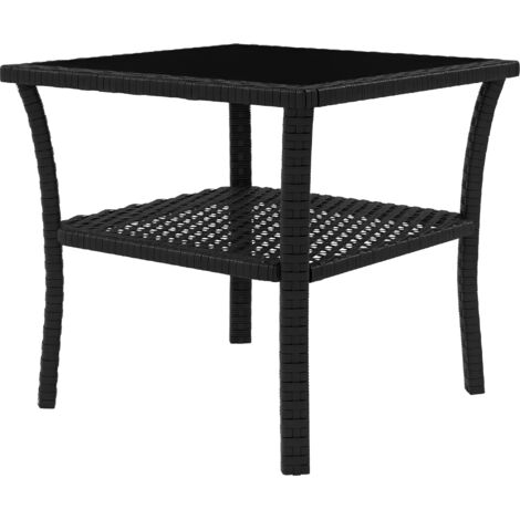 Outsunny PE Rattan Coffee Table, Two-tier Side Table with Glass Top Black