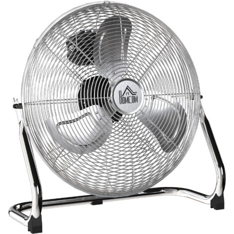 HOMCOM Metal Floor Fan with 3 Speeds & Adjustable Tilt, Silver Tone