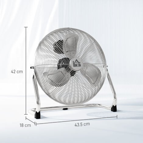 HOMCOM Metal Floor Fan with 3 Speeds & Adjustable Tilt, Silver Tone