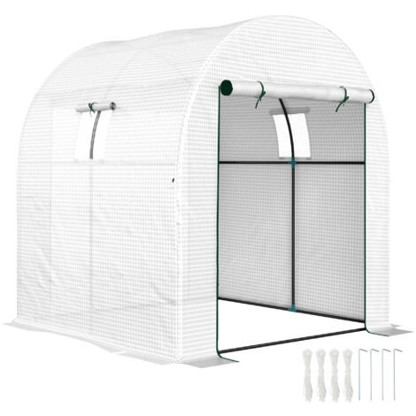 Outsunny 1.8 x 1.8 x 2m Polytunnel Greenhouse with Doors and Mesh Windows