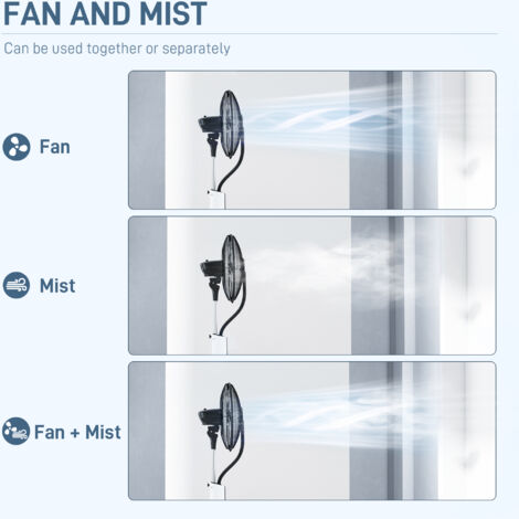 HOMCOM Spray Misting Fan, Pedestal Fan with Oscillation, Tilt, Wheels