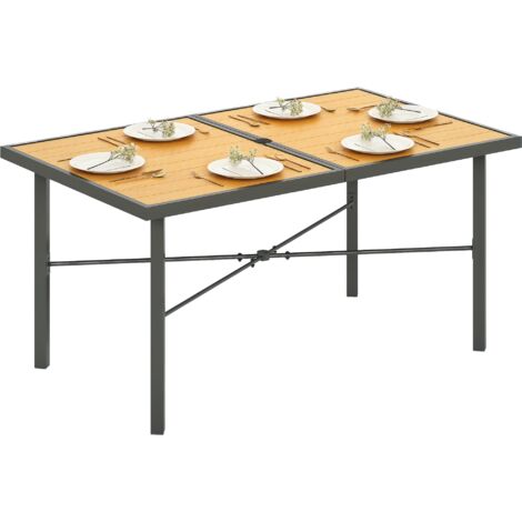 Outsunny Garden Table for 6, Outdoor Dining Table with 5cm Umbrella Hole (1/5)