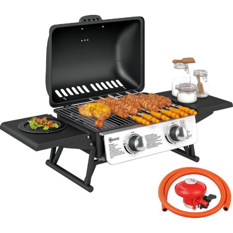 Outsunny Portable Tabletop Gas Barbecue Grill with Thermometer, Black