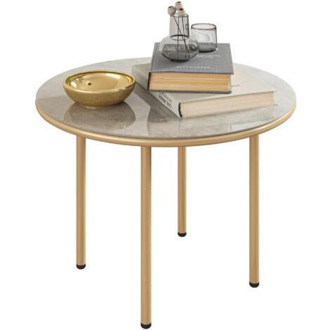 Outsunny Round Small Garden Table with Faux Marble Glass Top, Beige (1/5)