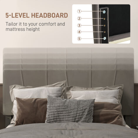 HOMCOM Double Bed Frame with 5-Level Adjustable Headboard Wooden Slats