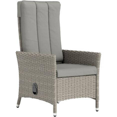 Outsunny Rattan Garden Recliner Chair with Adjustable Backrest, Grey