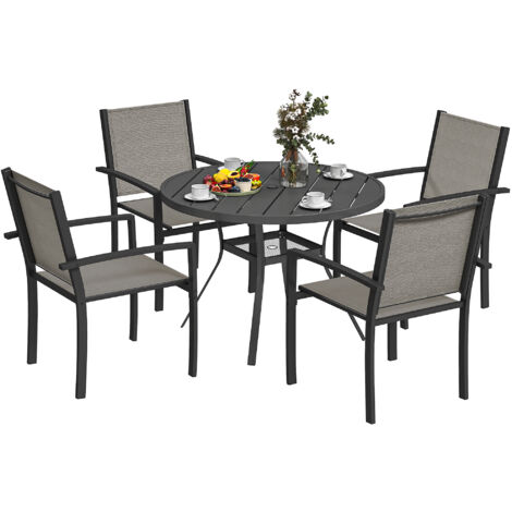 Outsunny 5 Piece Garden Furniture Set with Round Table & 4 Stackable Chairs