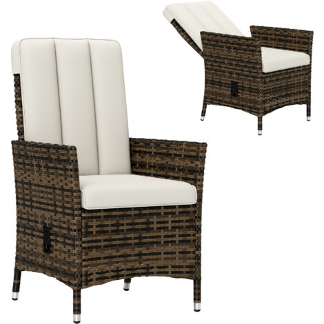 Outsunny Rattan Garden Recliner Chair with Adjustable Backrest, Cream White