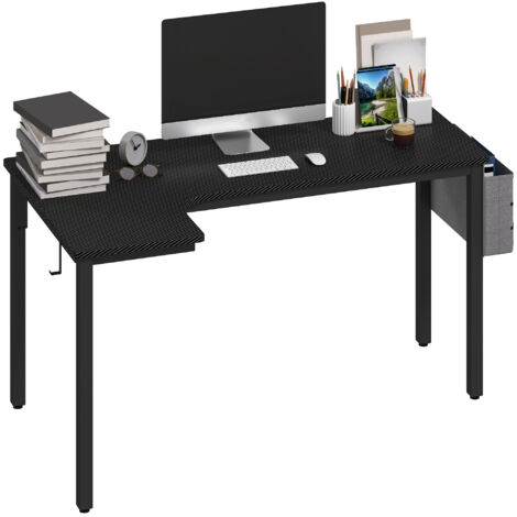 HOMCOM L-Shaped Corner Desk Computer with Fabric Bag and Hooks, Black (1/5)