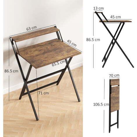 HOMCOM 70 cm Folding Computer Desk for Small Spaces Bedroom Rustic Brown