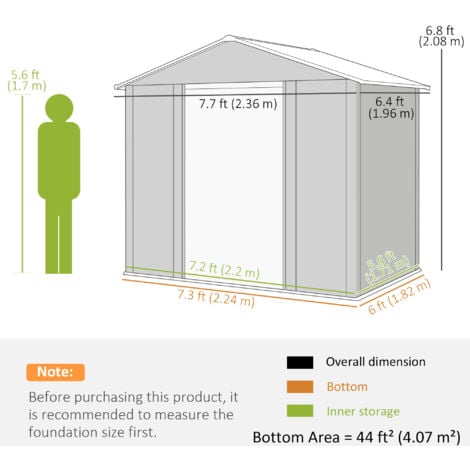Outsunny 7.7x6.4ft Garden Shed, Tool Storage Sliding Door Wood Effect